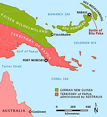 Colour map depicting the location of the Bita Paka within New Guinea