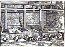artist's rendition of several smelters in operation in England