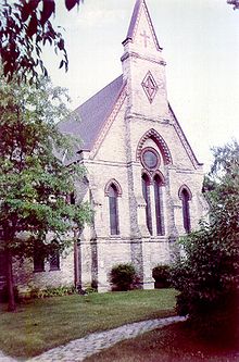 Racine College's chapel, St. John's Church, showing the west side of the building.