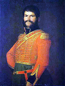 A soldier in a 19th century military uniform.