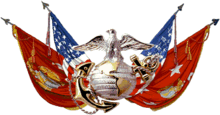 color artwork of an Eagle, Globe, and Anchor over crossed American and Marine flags