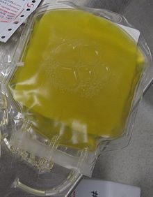 photograph of a bag containing one unit of fresh frozen plasma