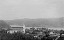 Postcard of Gjerstad church and rectory.