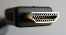 A close up image of the end of an HDMI type A plug connector.