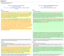 Web page showing side-by-side comparison of an article highlighting changed paragraphs.