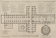 An engraving showing the cross-shaped plan of the cathedral.