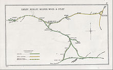 Railway Clearing House diagram of the Otley and Ilkley Joint line showing junctions with other lines.  Also showing stations and sistances between them.  Diagram dated 1905 revised 1914