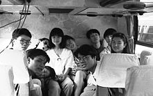 Students on the Love Boat Study Tour on a Bus.
