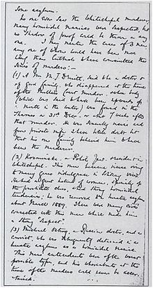 Melville Macnaghten's handwritten memo