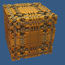 A three-dimensional Mandelbox fractal of scale 2.
