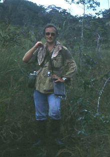 Martin Litherland poses at the source of the Rio Verde in the upper reaches of the Lost World in 1981.