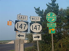 NJ 147 circle shields at an intersection