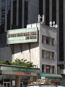 Photo of the first National Debt Clock at the original location near Times Square