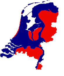 Map of the Netherlands, about two thirds is coloured blue