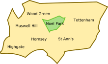 A roughly triangular area near the centre of Haringey