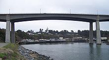 photo of the Noyo Bridge which carries Highway 1 above the Noyo River and the Noyo Harbor