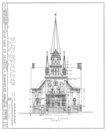 artist's drafting of the facade