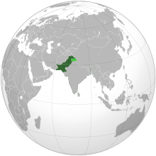 Area controlled by Pakistan in dark green; claimed but uncontrolled territory in light green
