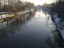 Ice starting to form on the River Severn at Shrewsbury, England
