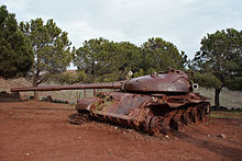 A Syrian T-62 stands as part of a memorial commemorating the battle of the 'Valley of Tears', Northern Golan Heights, Israel.