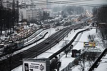 Aerial view of snowy Wrocław, Poland