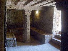 Interior of an Etruscan tomb in the Banditaccia necropolis.
