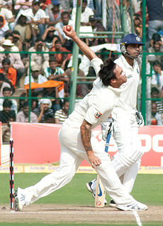 Mitchell Johnson bowling against India, October 2010.jpg
