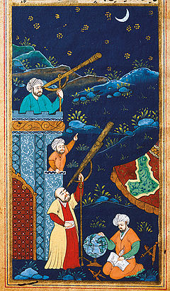 17th century minature of astrologers studying the stars, from Istanbul University Library