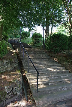 A picture showing the chapel steps which form a key part of the war memorial, one step for every old boy who died in World War I