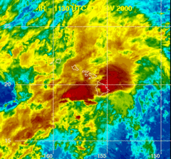 Satellite loop of rainfall spreading across Hawaii