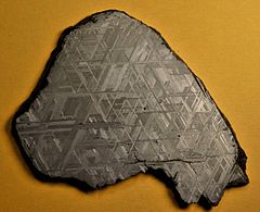 Full slice (across 9.6cm) of the Muonionalusta, showing the Widmanstätten pattern.