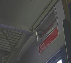 British train alarm, near car ceiling