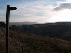 Signpost overlooking Weardale, Cowshill