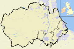 Map of England and Wales with a red dot representing the location of the Middleton Quarry SSSI, Co Durham