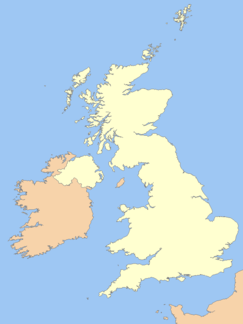 Map of England and Wales with a red dot representing the location of the Cleveland Hills in the north-east of England
