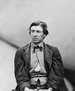 David E. Herold, one of the conspirators in the assassination of Abraham Lincoln, photographed in the Washington Navy Yards, Washington D.C., after his arrest.