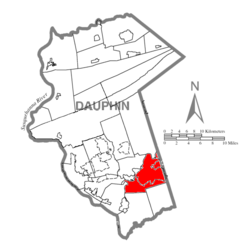 Map of Dauphin County, Pennsylvania Highlighting Derry Township.PNG