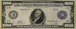 Series 1918 $1000 bill, Obverse, with Alexander Hamilton