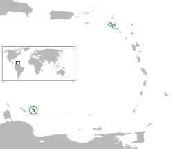 Location of the  BES islands  (green)in the Caribbean