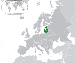 Location of  Baltic states  (dark green)in Europe  (dark grey)  —  [Legend]