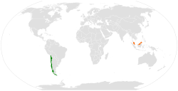 Map indicating locations of Chile and Malaysia