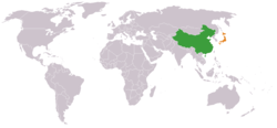 Map indicating locations of China and Japan