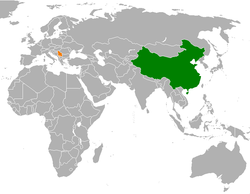 Map indicating locations of China and Serbia