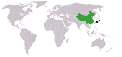 Map indicating locations of China and Taiwan