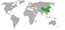 Map indicating locations of China and Ukraine