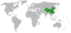 Map indicating locations of China and United Kingdom