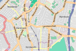 A street map of Claremont, from the OpenStreetMap project.