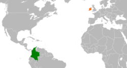 Map indicating locations of Colombia and Ireland