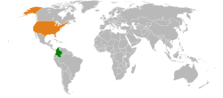 Map indicating locations of Colombia and USA