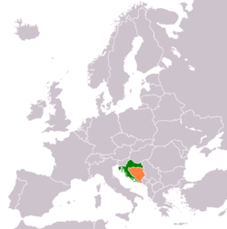 Map indicating locations of Croatia and Bosnia and Herzegovina